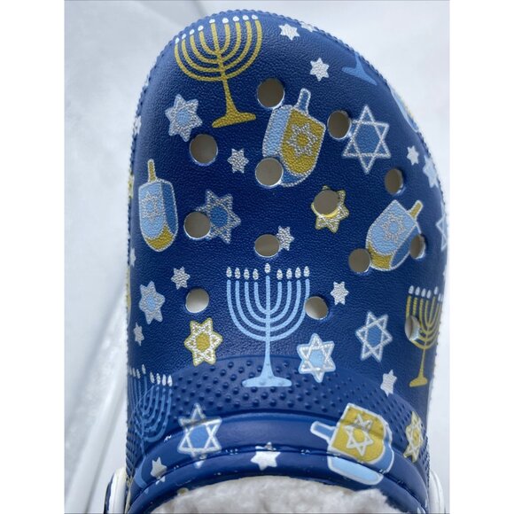Crocs Classic Lined Blue Hanukkah Clogs Shoes Sandals Jewish Kids Size 12 C - Picture 14 of 15